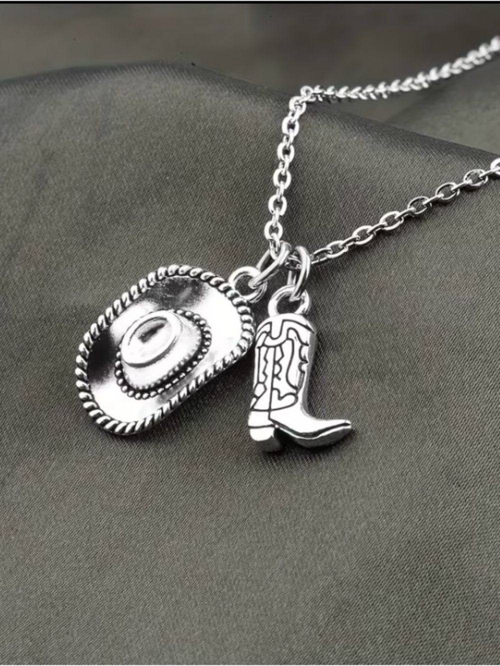 Silver Cowboy Hat & Boot Charm Necklace - Women Jewelry